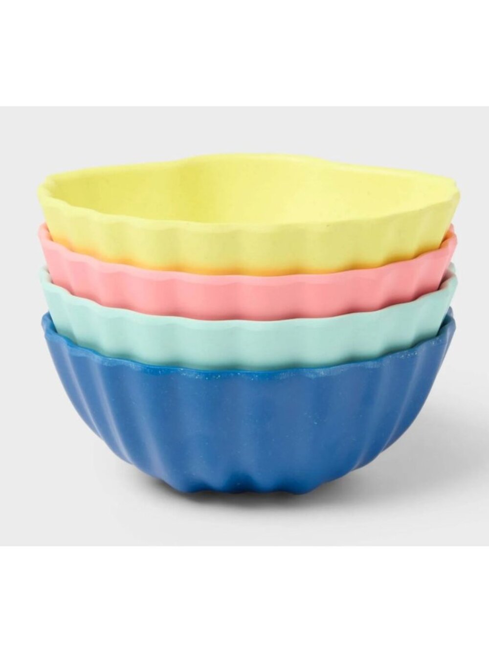 Sun Squad Bamboo Bowls Set Of 4 Scalloped Design Multicolor